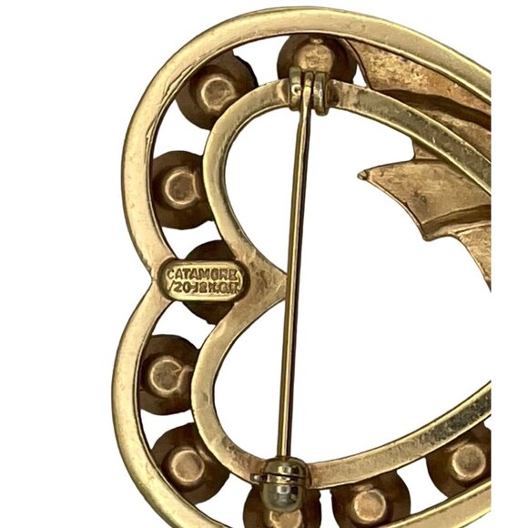 Vintage Brooch Signed Catamore 1/20 GF Yellow Gold Filled Clear Rhinestones Pron - Picture 4 of 7